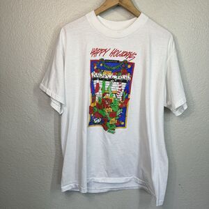 VTG Oneita T Shirt XL Power 50 USA Made 1991 Happy Holidays Single Stitch 90s